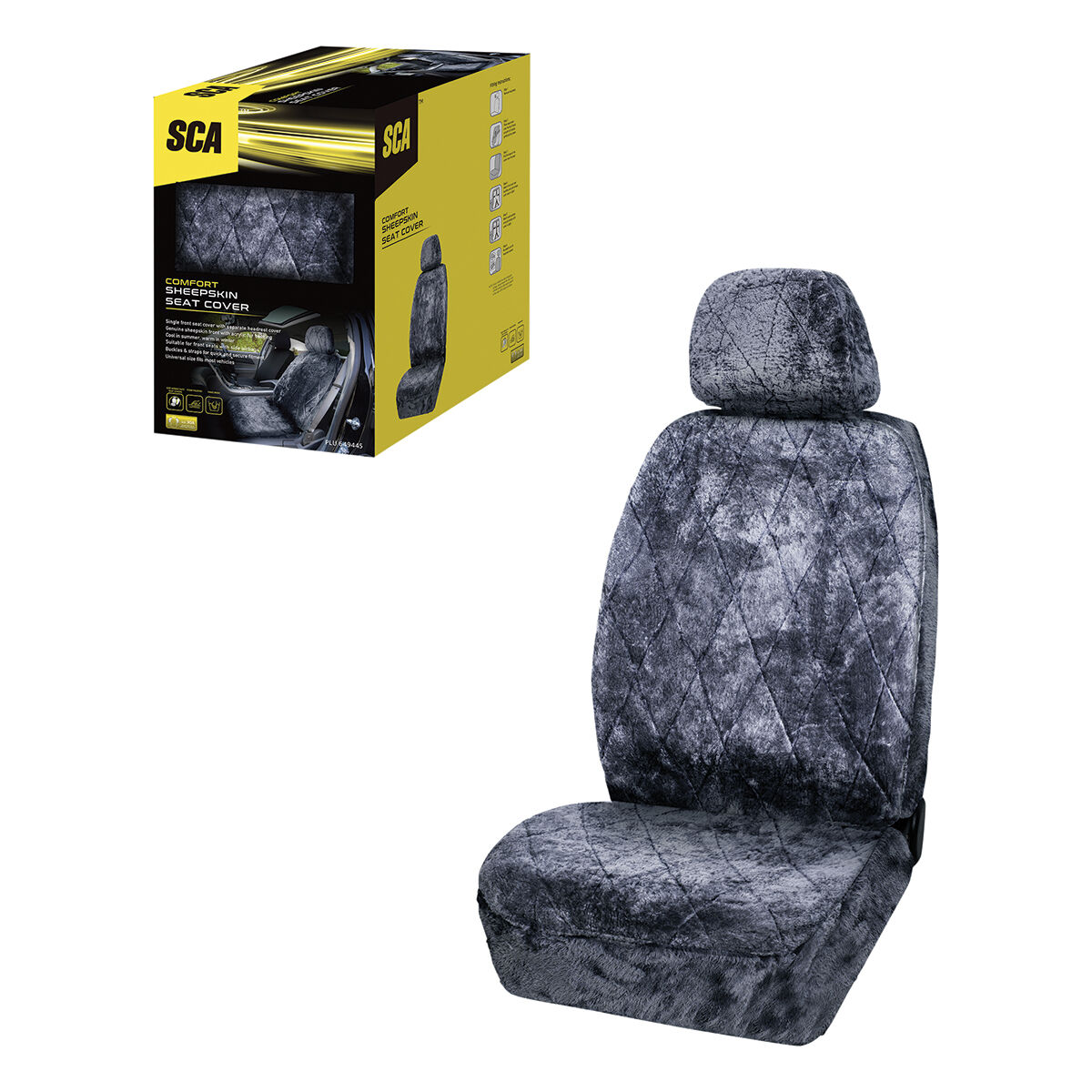 Single Cut Sheepskin Airbag Adjustable Cover Slate Supercheap Diamond Headrests | 30SAB Auto SCA Compatible Seat