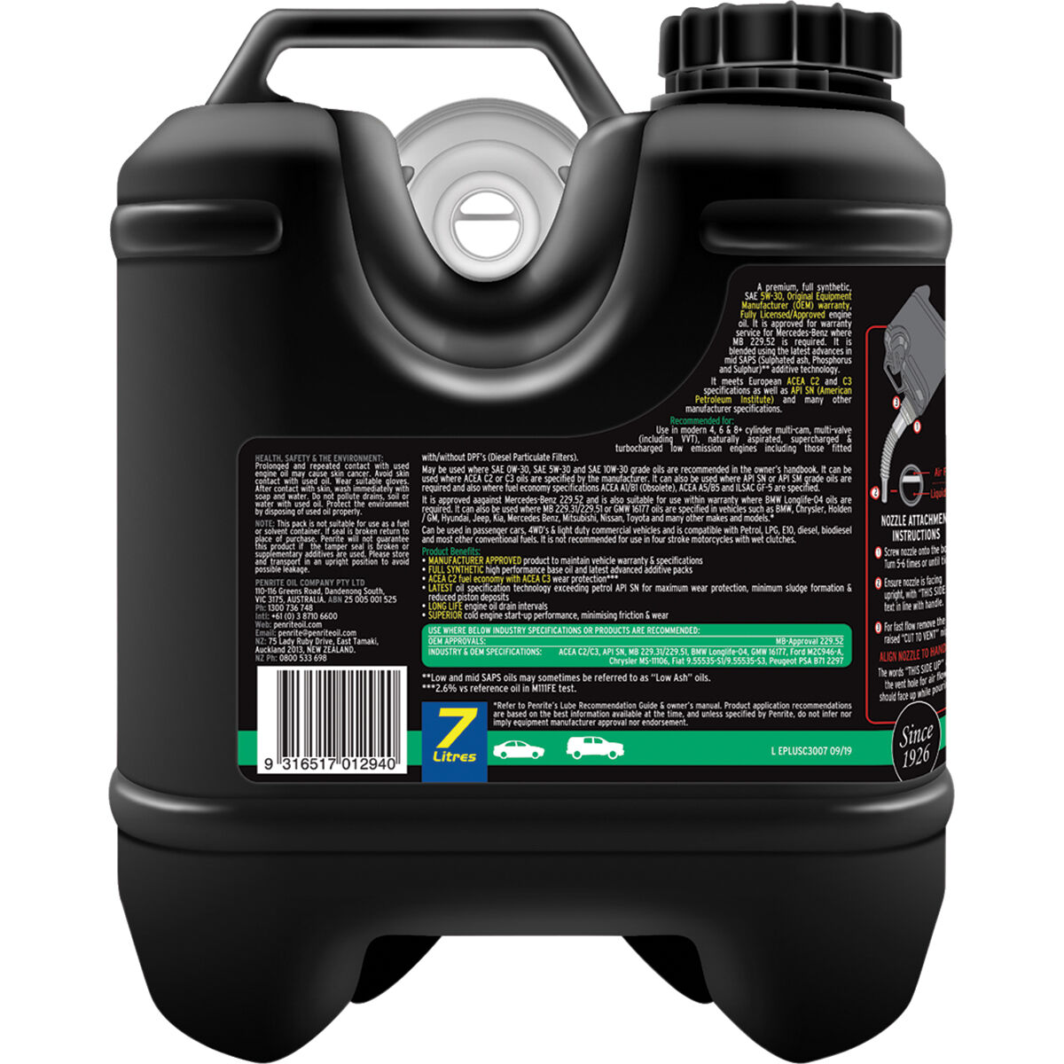 Penrite Enviro+ C3 Engine Oil 5W-30 7 Litre, , scaau_hi-res