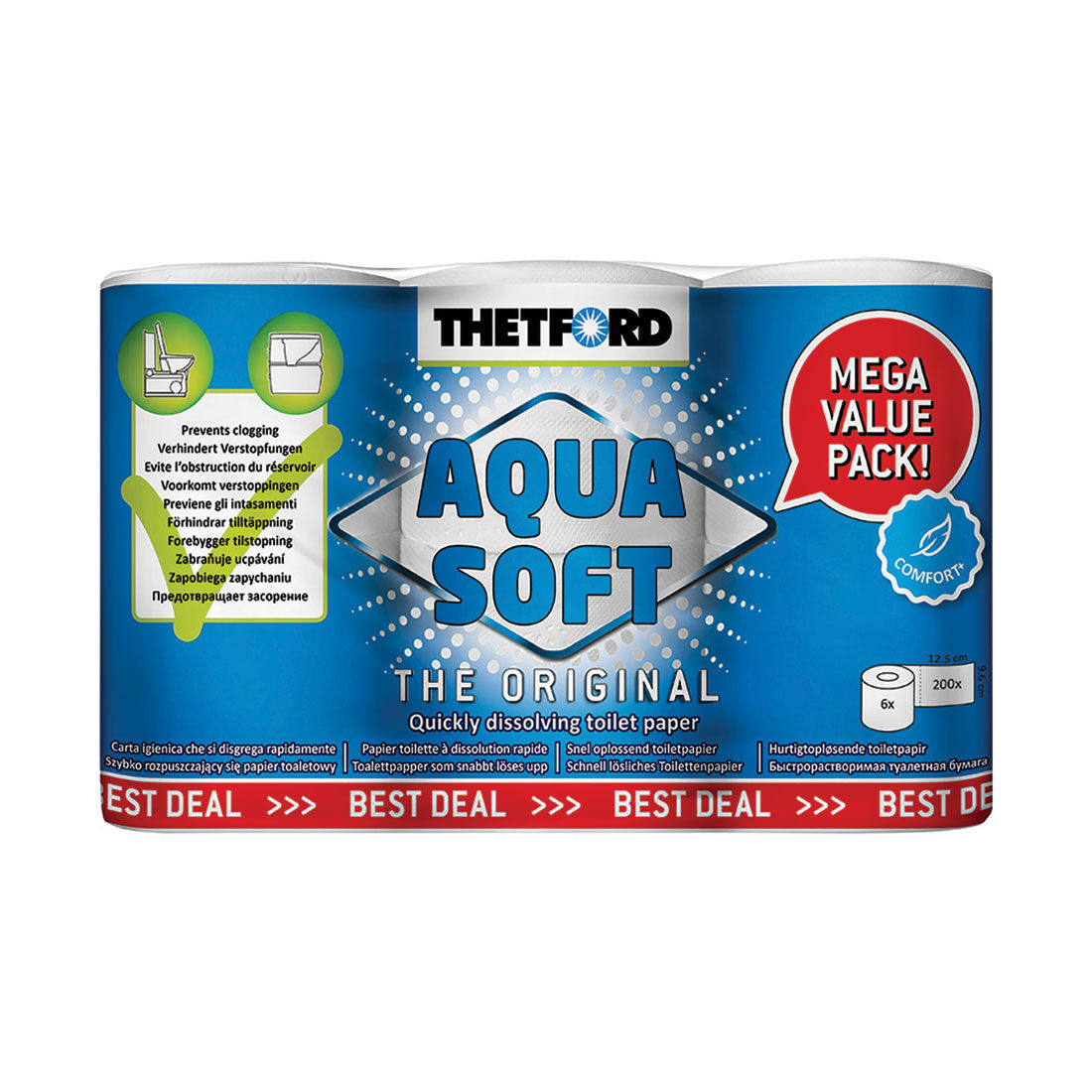 Thetford Aqua Soft Dissolving Toilet Paper 6 Pack, , scaau_hi-res
