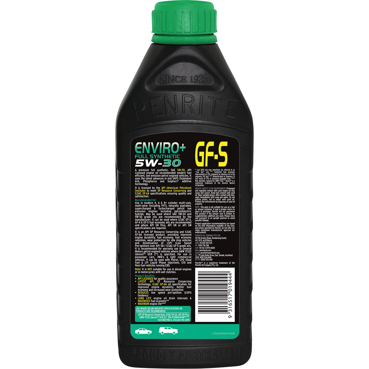 Penrite Enviro+ Engine Oil - 5W-30 1 Litre GF-S, , scaau_hi-res