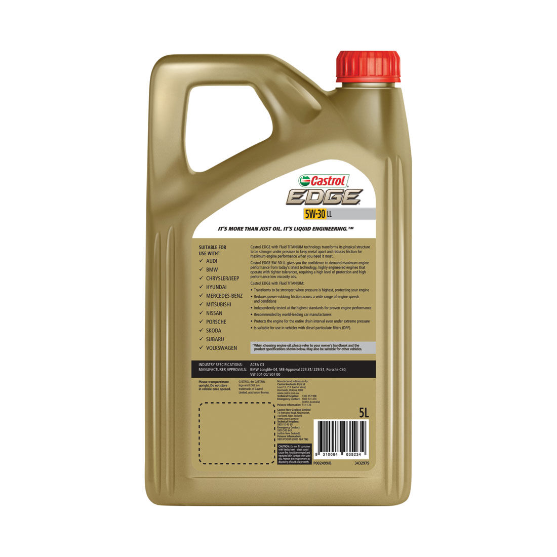 Castrol EDGE Engine Oil - 5W-30, LL 5 Litre, , scaau_hi-res