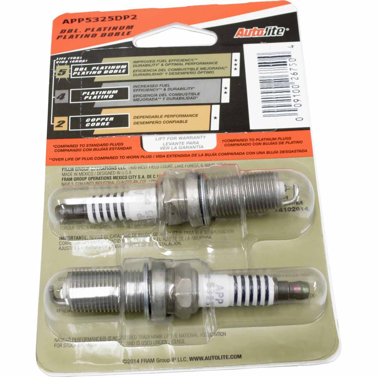 Autolite Double Platinum Spark Plug 2 Pack - 371942, , scaau_hi-res