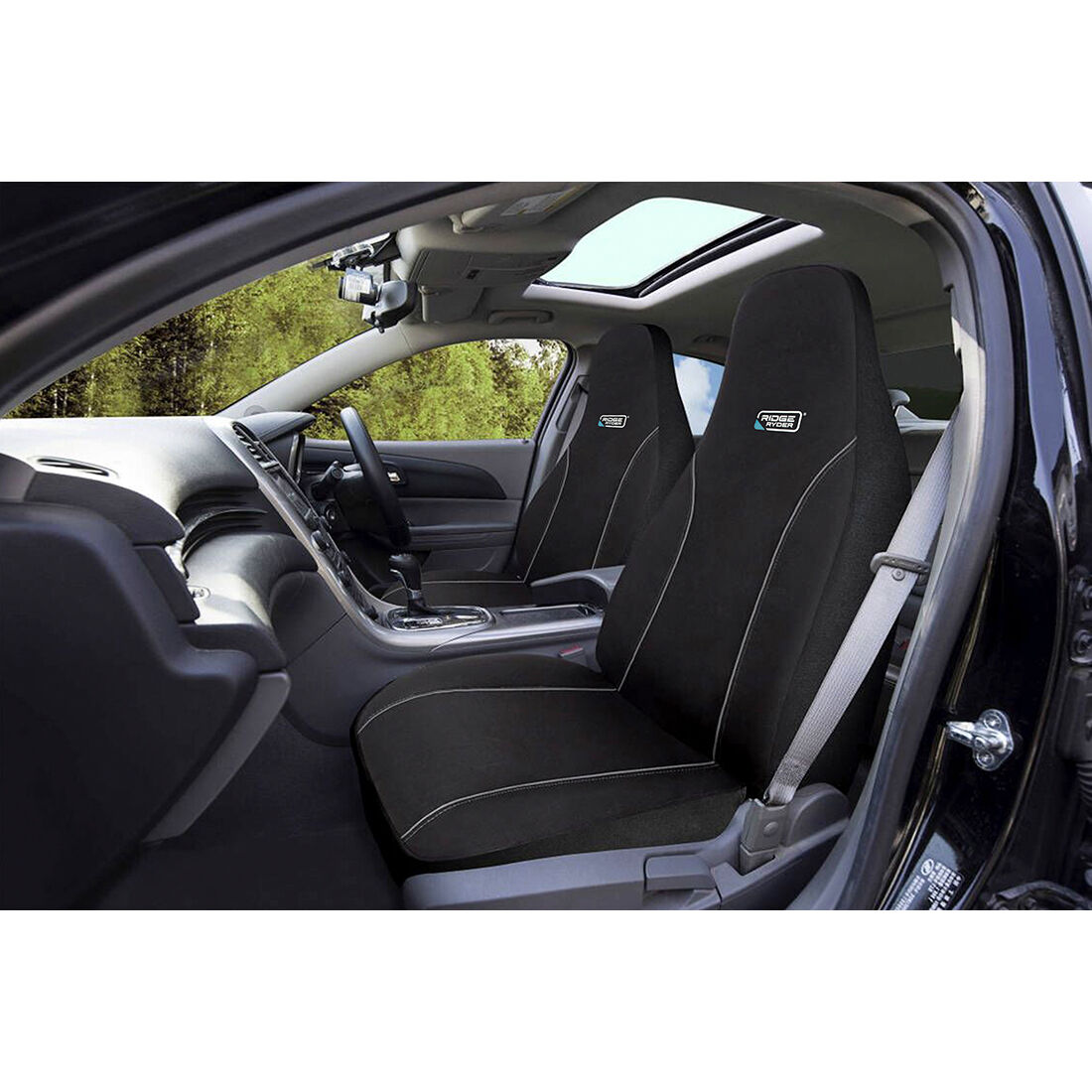 Ridge Ryder Canvas Seat Covers Black/Grey Piping Built-In Headrests Airbag Compatible 60SAB, , scaau_hi-res