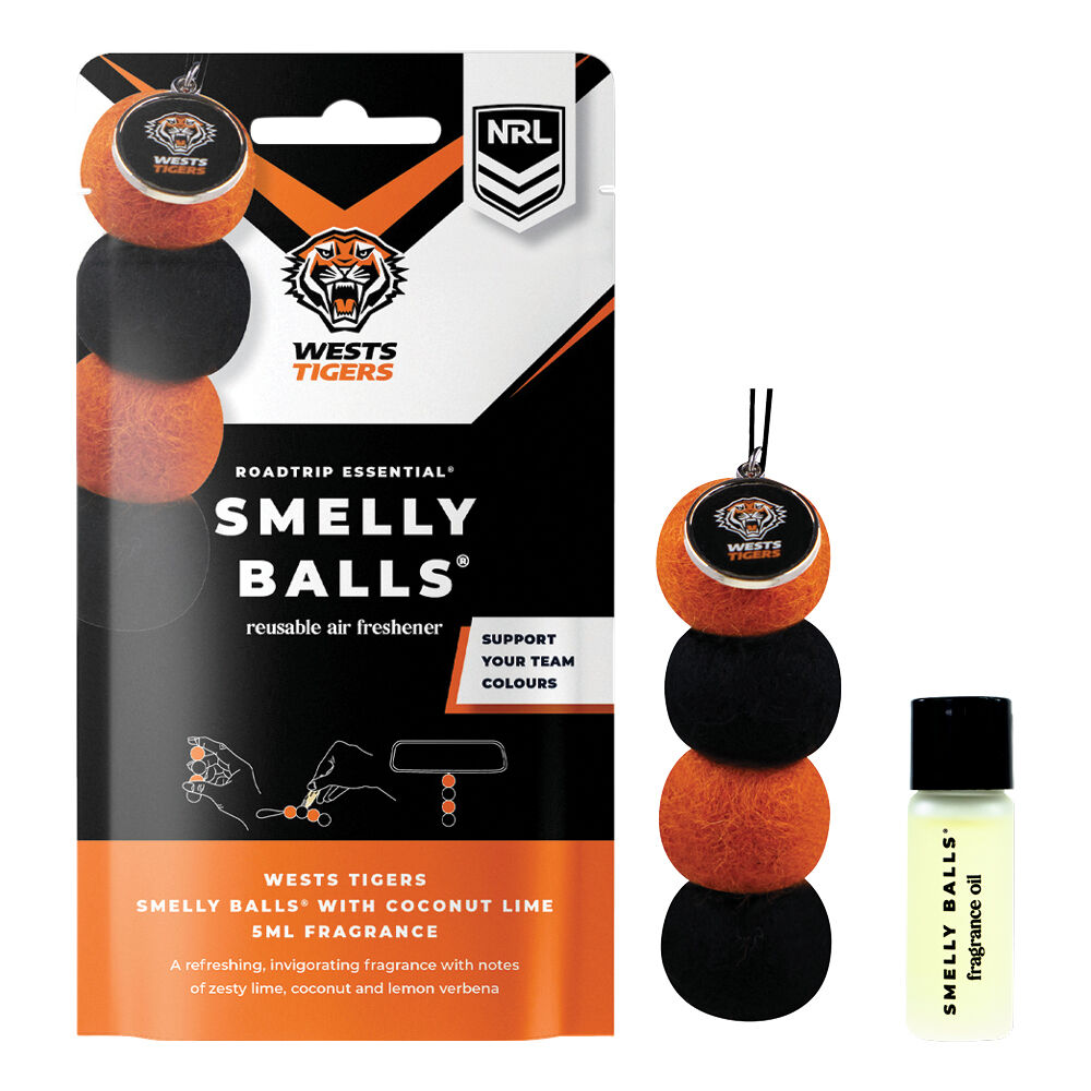 Smelly Balls Air Freshener Set Wests Tigers Coconut Lime 5ml, , scaau_hi-res