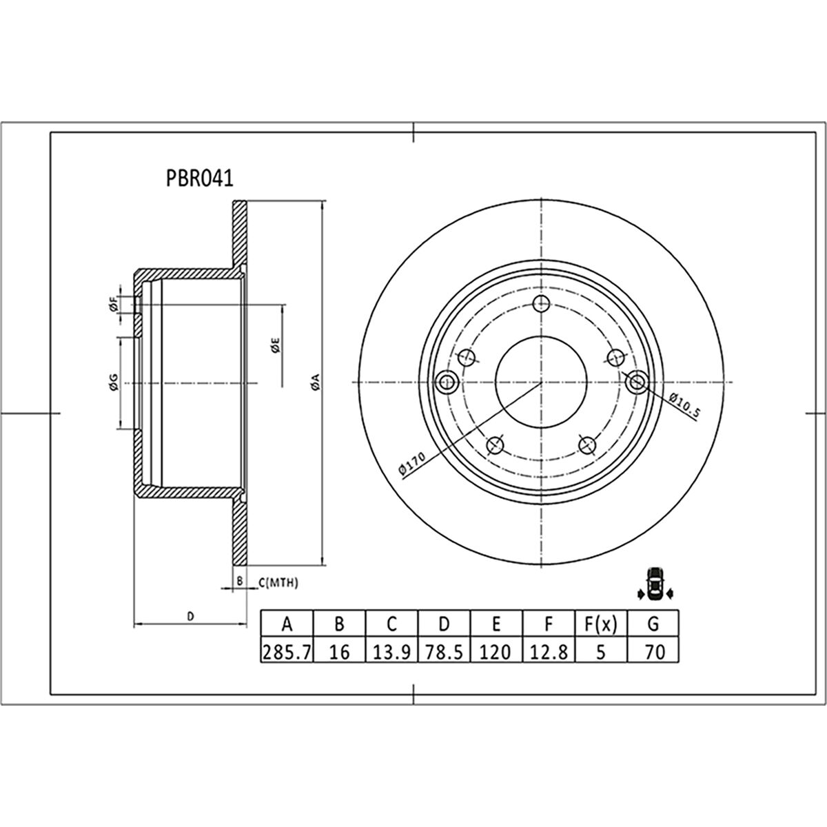 Bosch Disc Brake Rotor - Single, PBR041, , scaau_hi-res