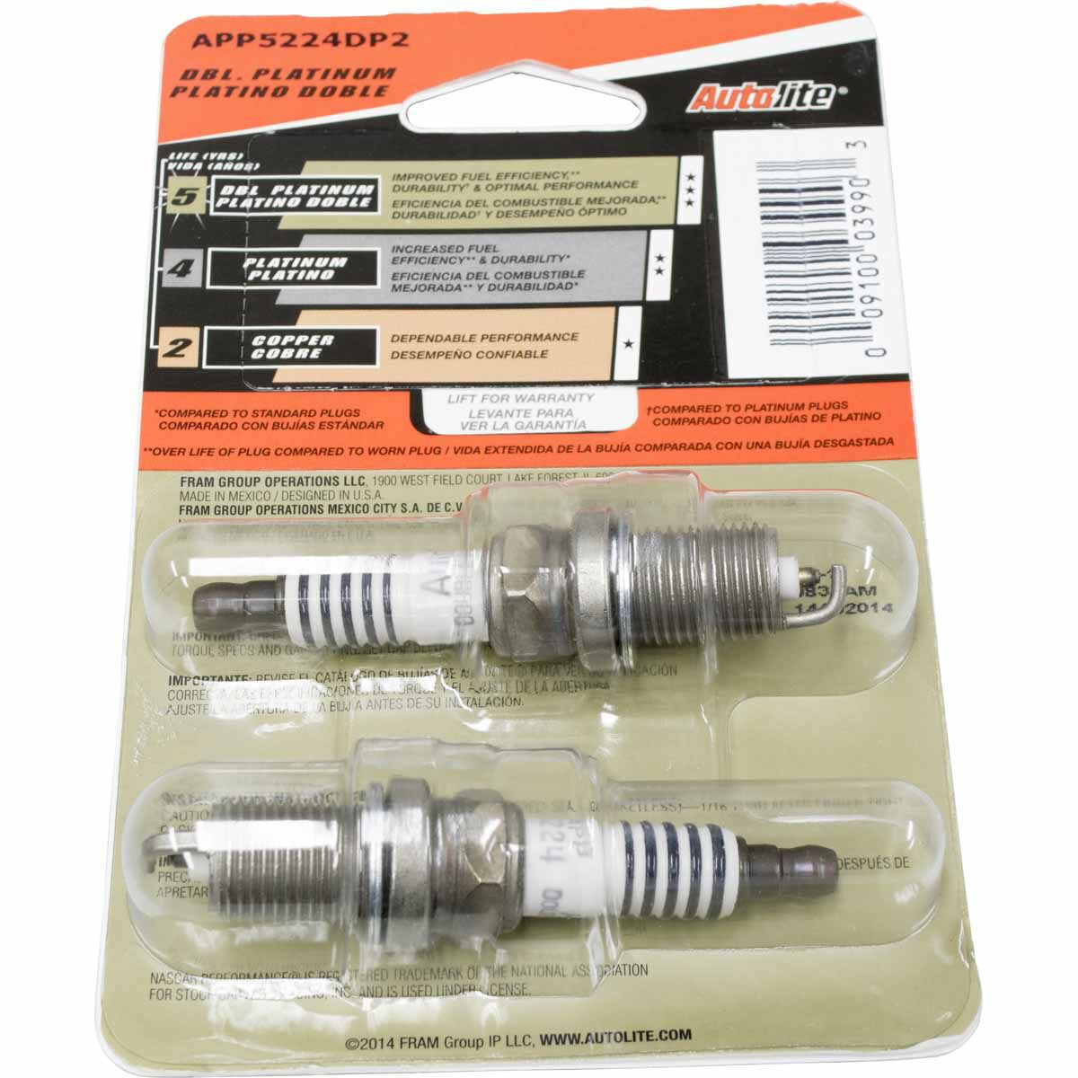 Autolite Double Platinum Spark Plug 2 Pack - 371696, , scaau_hi-res