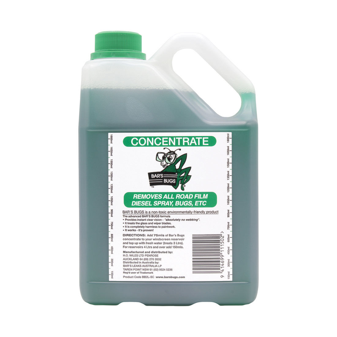 Bar's Bugs Windscreen Cleaner Concentrate 2 Litre, , scaau_hi-res