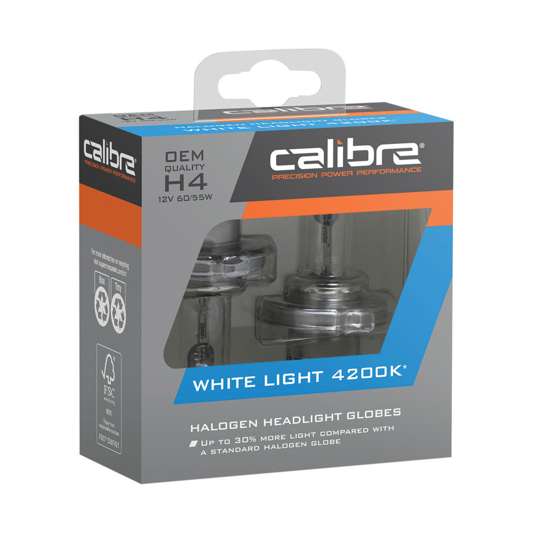 Calibre White Light 4200K Headlight Globes - H4, 12V 60W, CA4200H4, , scaau_hi-res