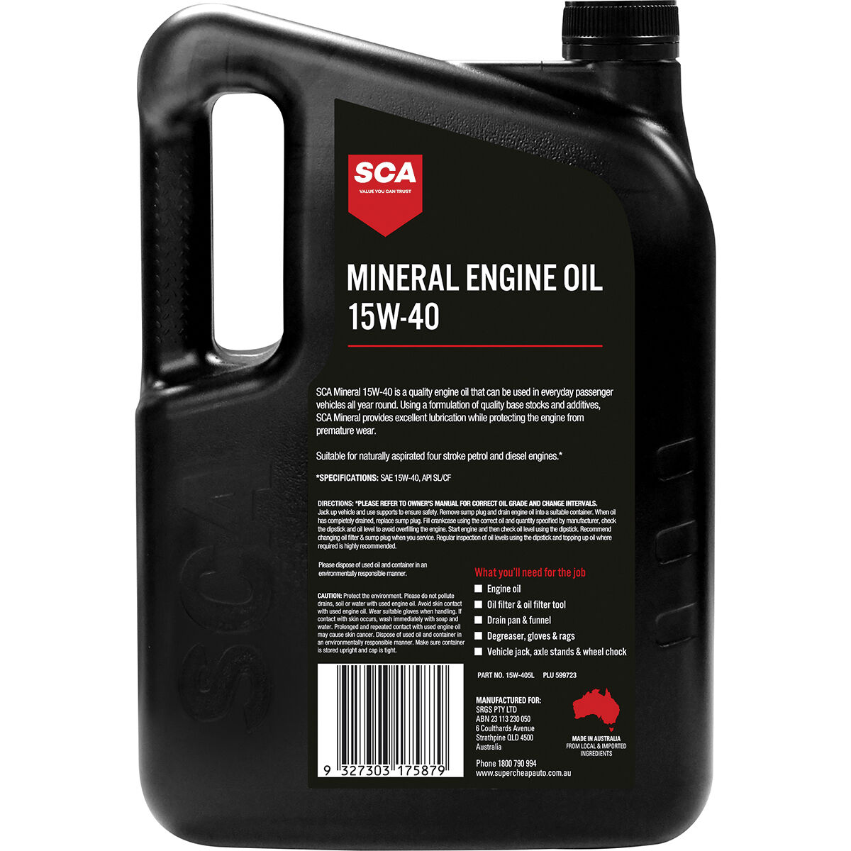 SCA Mineral Engine Oil 15W-40 5 Litre, , scaau_hi-res