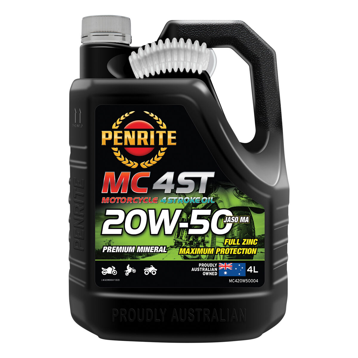 Penrite MC-4 Motorcycle Oil - 20W-50, 4 Litre, , scaau_hi-res