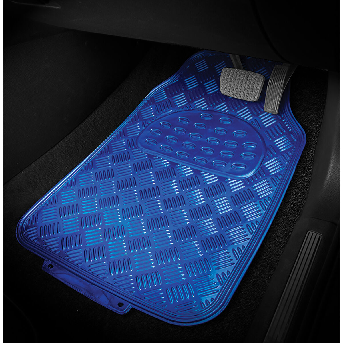SCA Checkerplate Car Floor Mats PVC Blue Set of 4, , scaau_hi-res