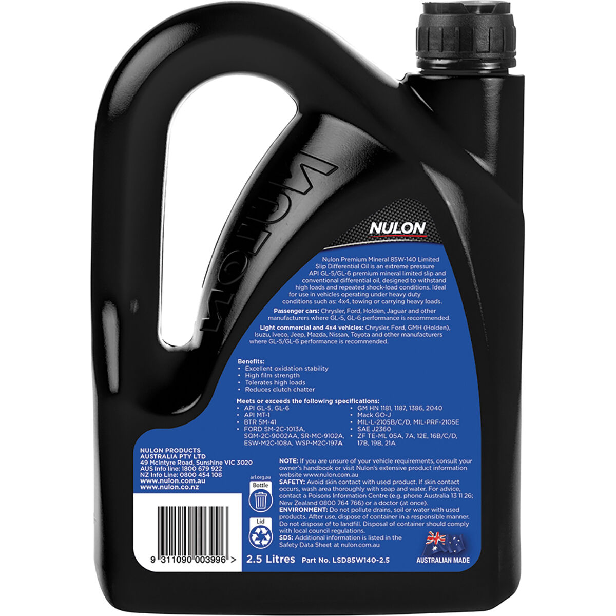 Nulon Gear Oil 85W-140 Limited Slip Differential 2.5 Litre, , scaau_hi-res