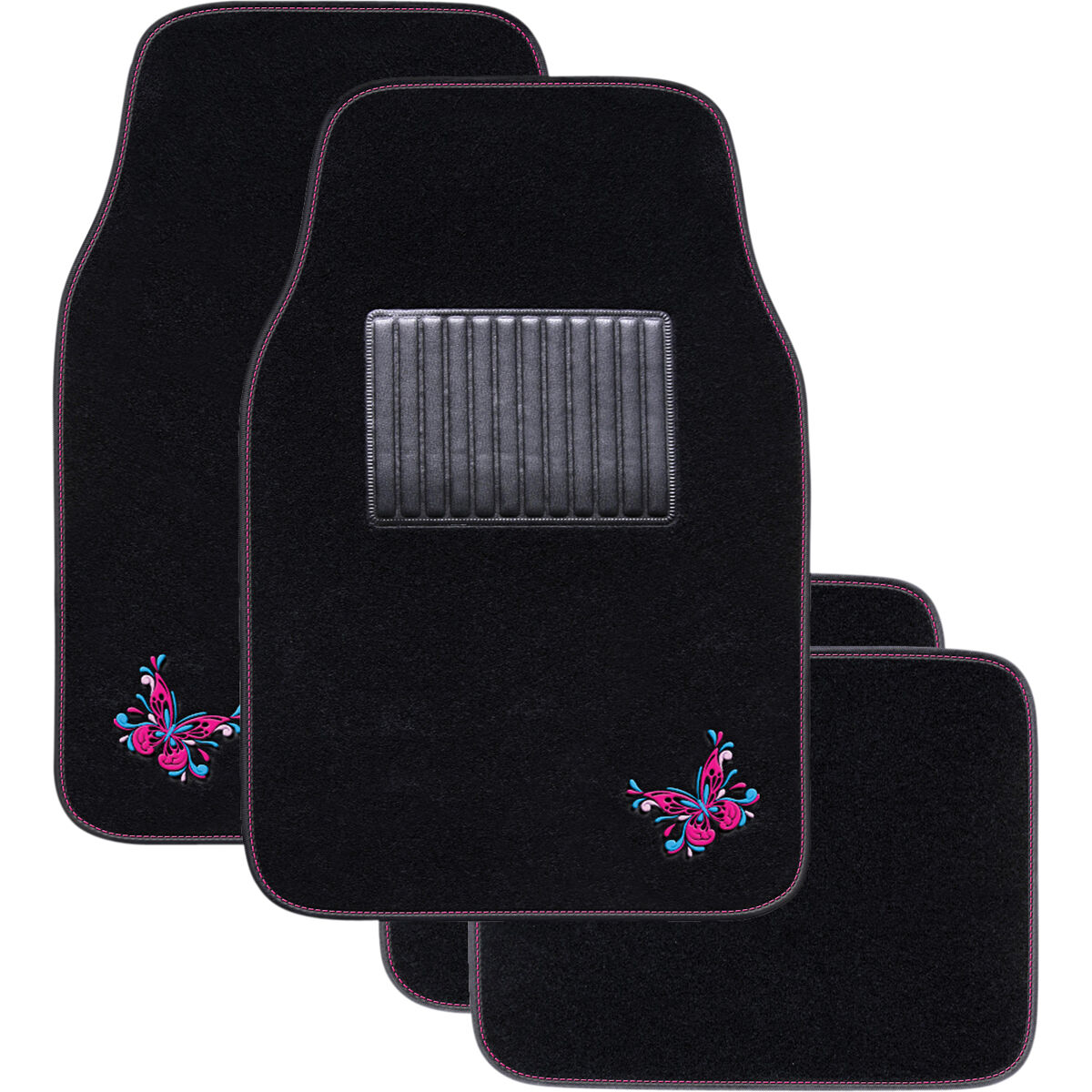 SCA Butterfly Floor Mats Carpet Black/Pink/Blue Set of 4, , scaau_hi-res