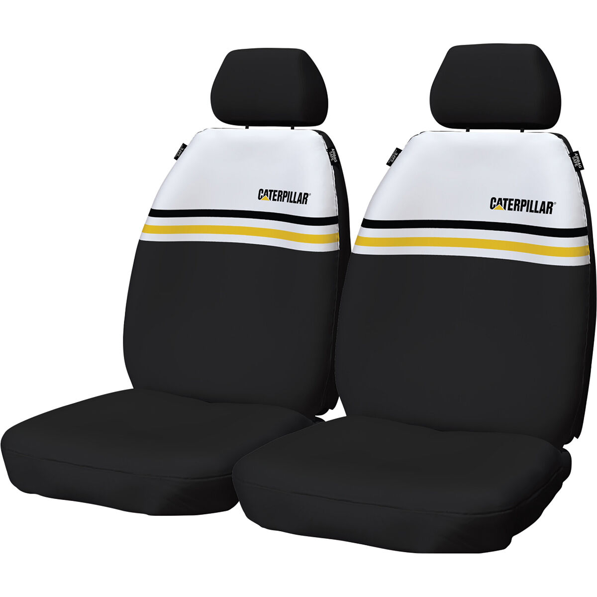 Caterpillar Canvas Seat Covers Yellow/White Stripe Adjustable Headrests Airbag Compatible 30SAB, , scaau_hi-res