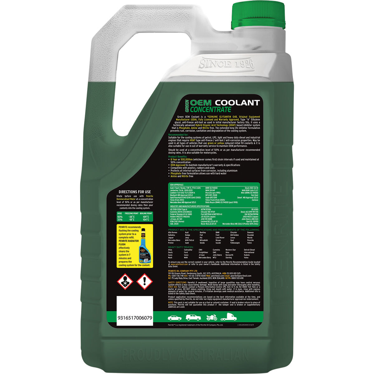 Penrite Green Long Life Anti Freeze / Anti Boil Concentrate Coolant - 5L, , scaau_hi-res