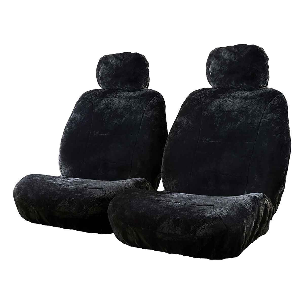Silver CLOUDLUX Sheepskin Seat Covers - Black Adjustable Headrests