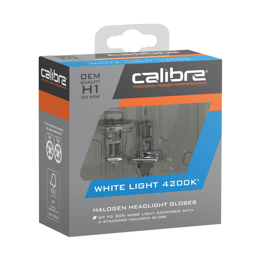 Calibre White Light 4200K Headlight Globes - H1, 12V 55W, CA4200H1, , scaau_hi-res