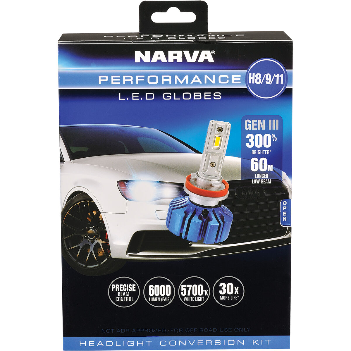 Narva Gen III LED Headlight Globes - H8/9/11, 12/24V, 18448, , scaau_hi-res