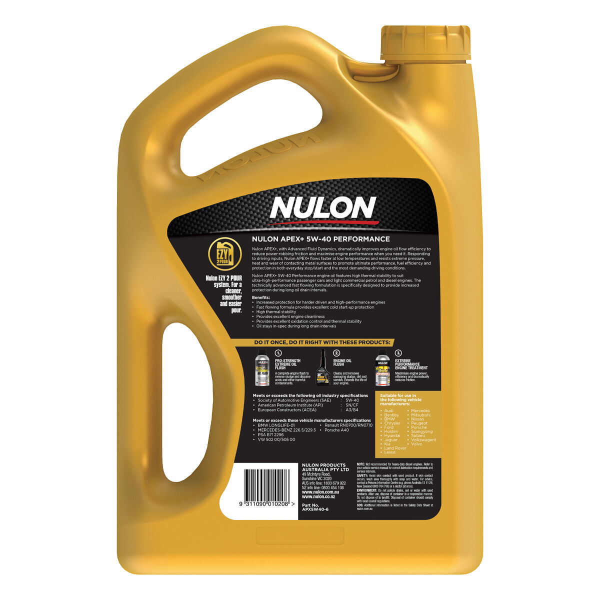 Nulon Apex+ 5W-40 Performance Engine Oil 6 Litre, , scaau_hi-res