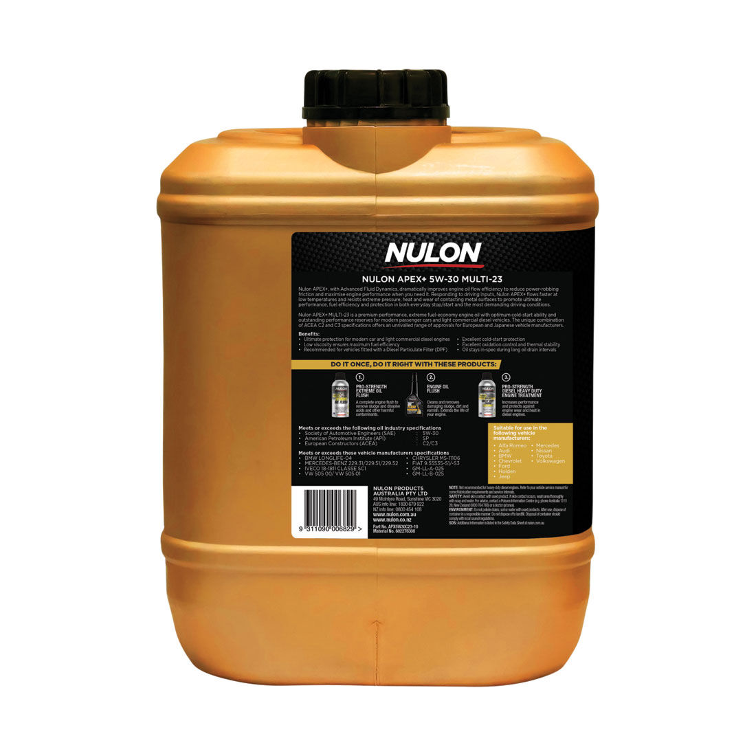 Nulon Full Synthetic Apex+ Multi 23 Engine Oil 5W-30 10 Litre, , scaau_hi-res