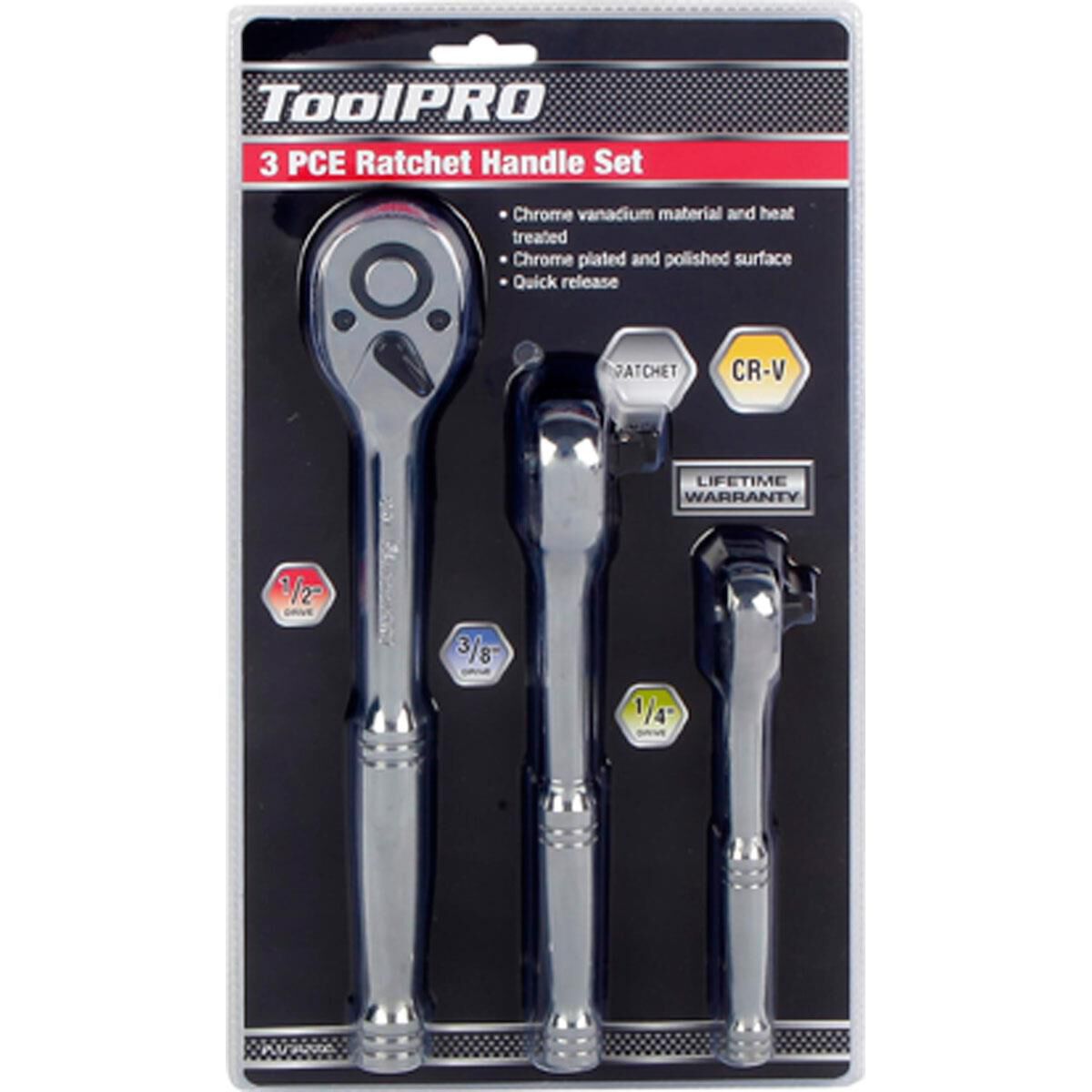 ToolPRO Ratchet Handle Set 1/4" 3/8" & 1/2" Drive 3 Piece, , scaau_hi-res