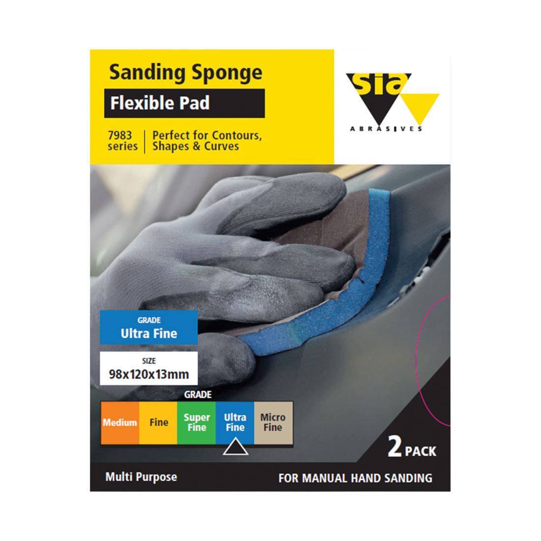 SIA Abrasives Sanding Pad 2 Pack Ultrafine - Siasponge 7983, , scaau_hi-res