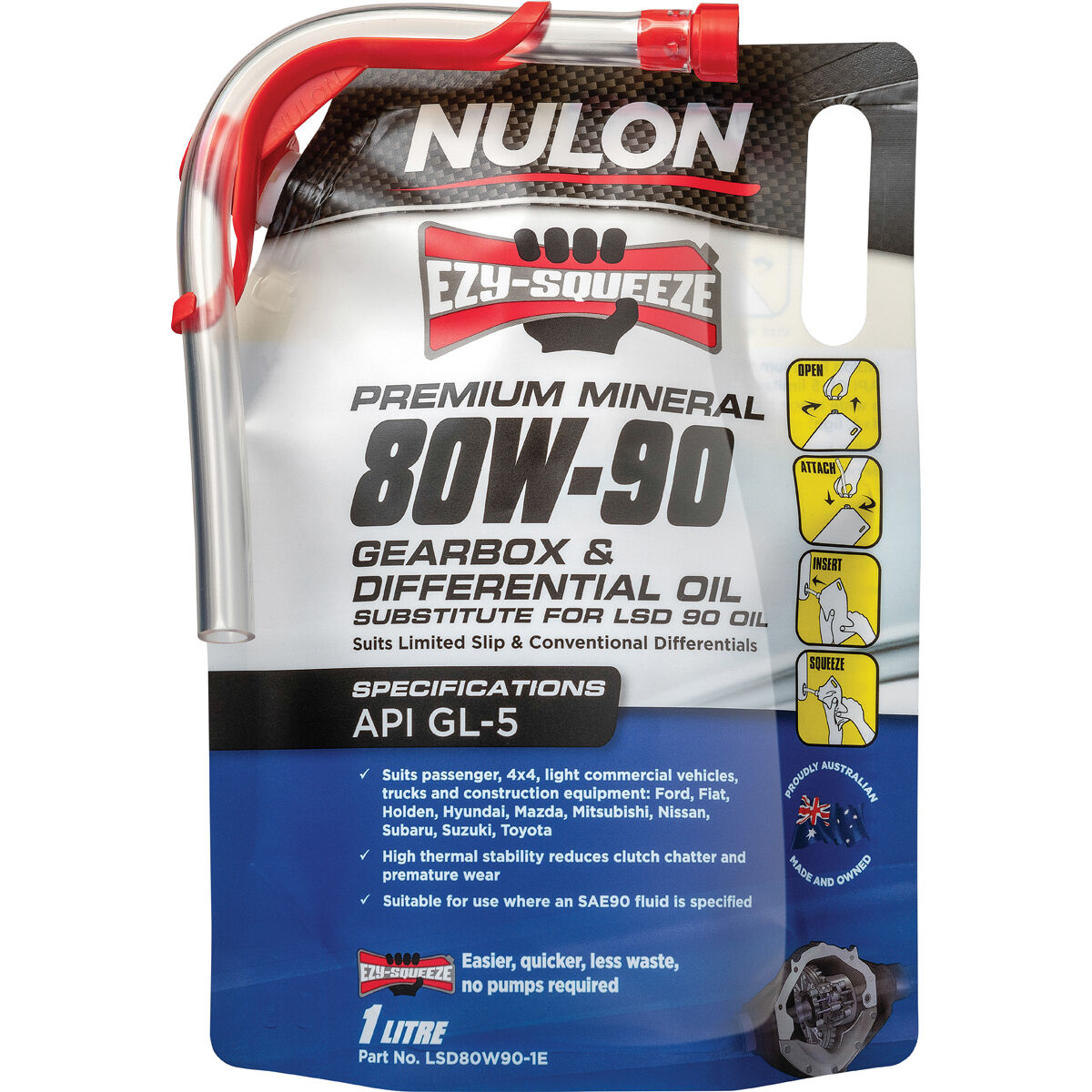 NULON EZY-SQUEEZE Gearbox & Differential Oil - 80W-90, 1 Litre, , scaau_hi-res