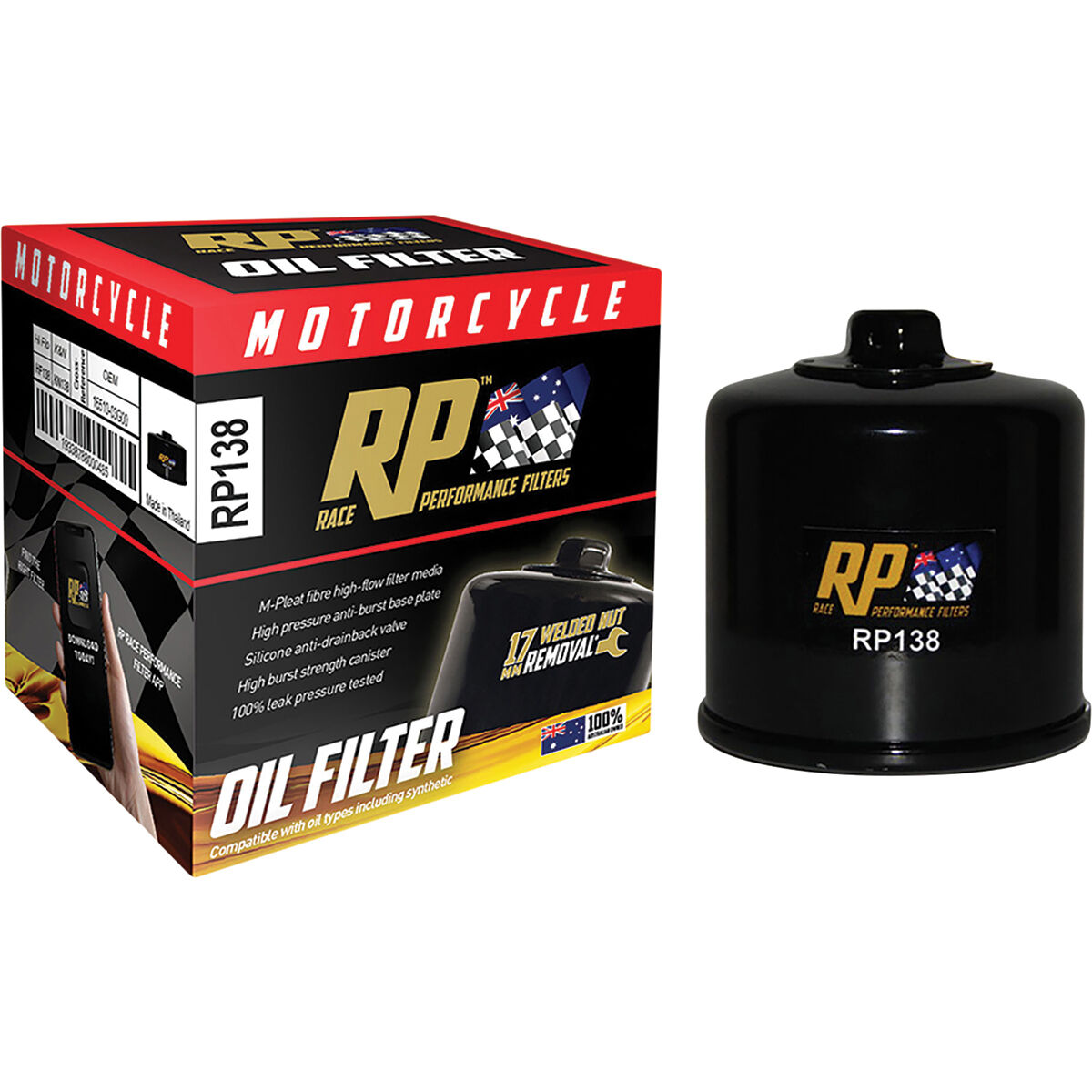 Race Performance Motorcycle Oil Filter RP138, , scaau_hi-res