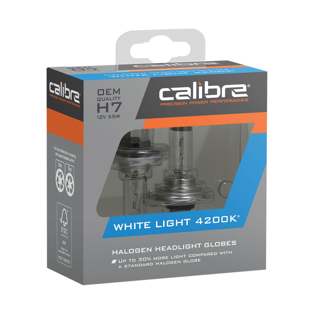 Calibre White Light 4200K Headlight Globes - H7, 12V 55W, CA4200H7, , scaau_hi-res
