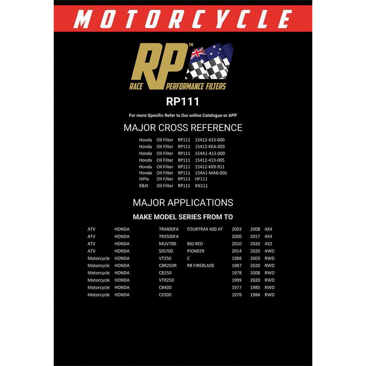 Race Performance Motorcycle Oil Filter RP111, , scaau_hi-res