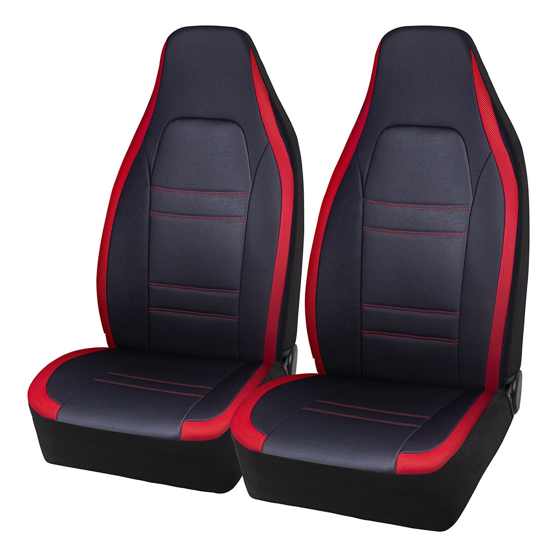 SCA Racing Leather Look & Mesh Seat Covers Black/Red Airbag Compatible, , scaau_hi-res