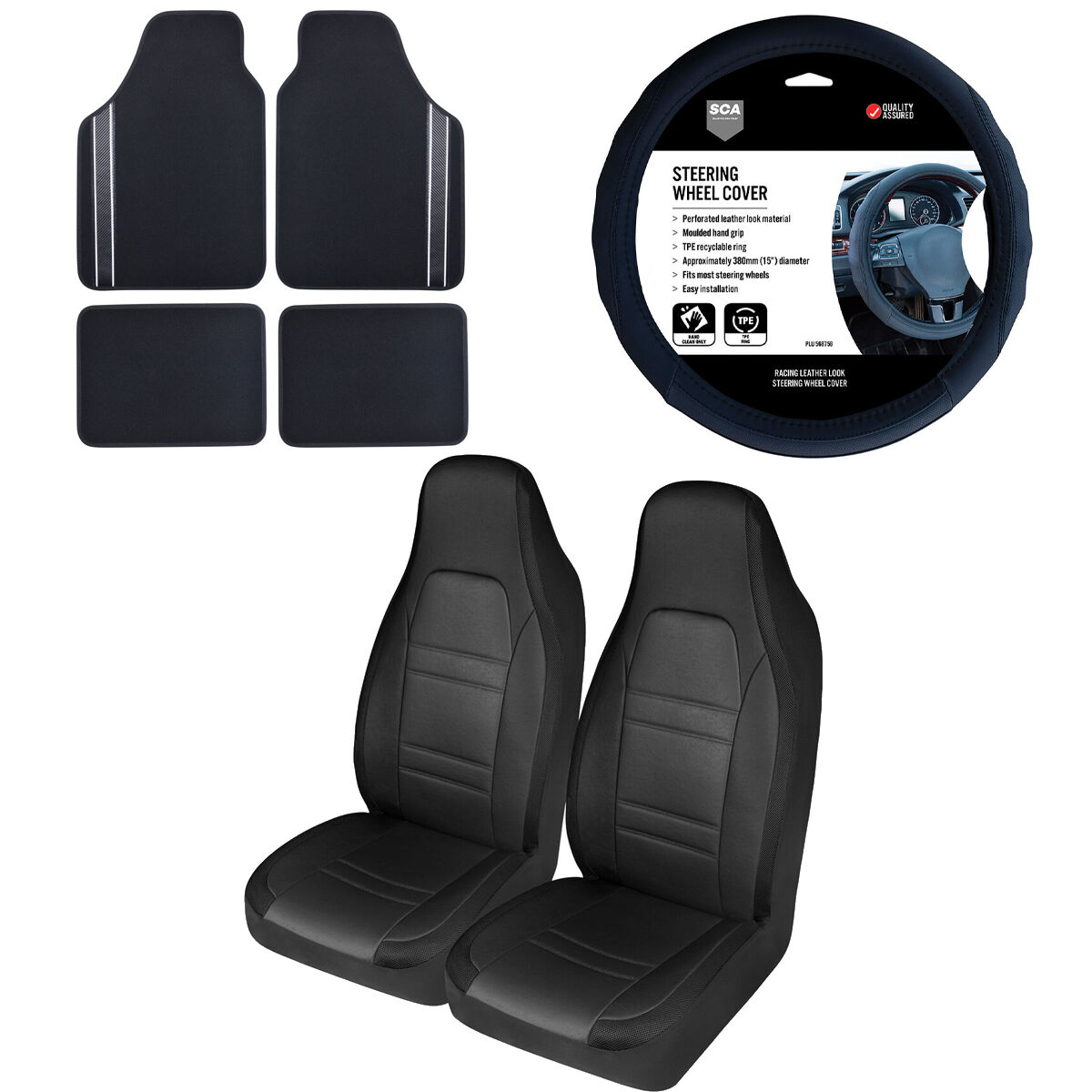 SCA Racing Seat Cover Set Black, , scaau_hi-res